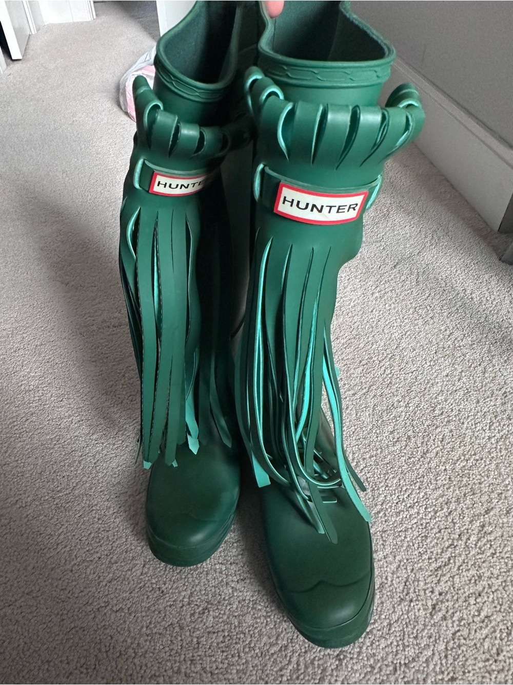 *rare* Hunter Green Tall Rain Boots with Tassles - Picture 1 of 11